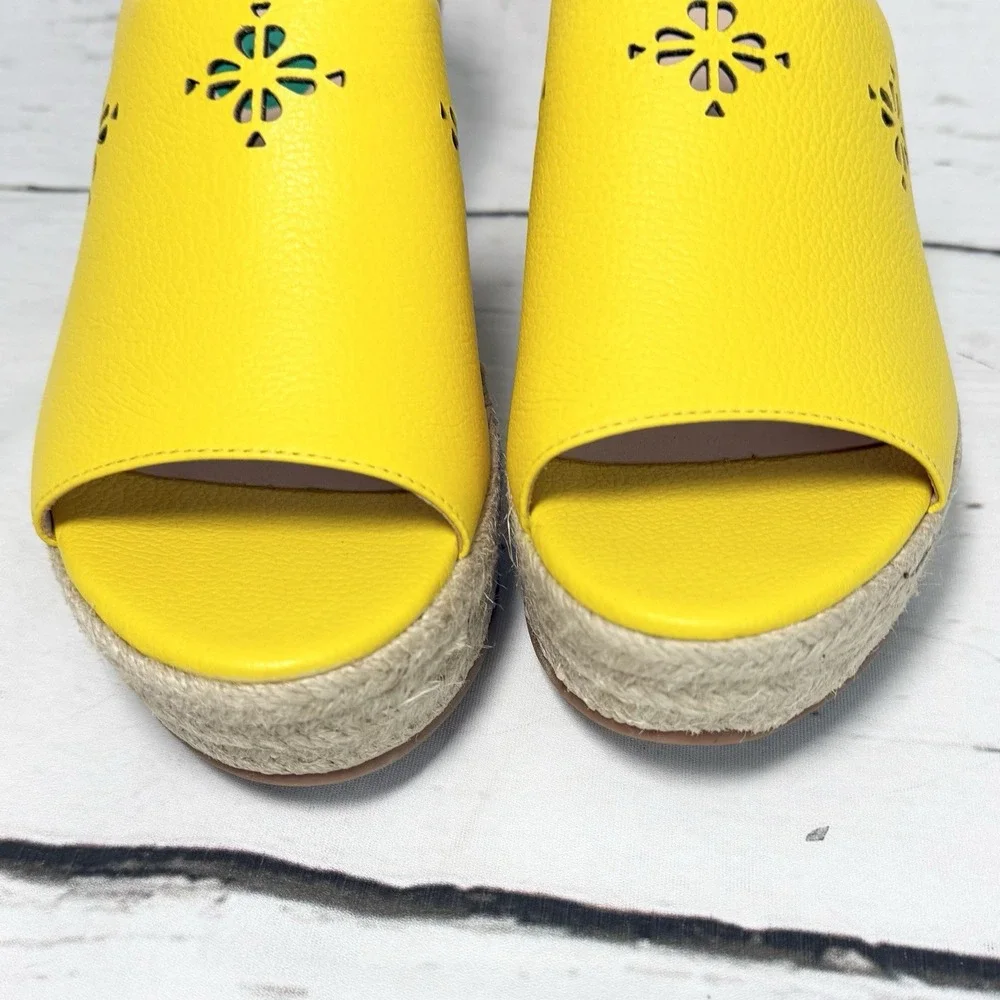 Kate Spade Shoes Women's 7.5 Yellow Wedge Espadrille Sandals Leather Platform